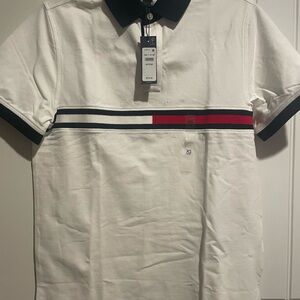 Men's White Polo Shirt with Black and Red Accents